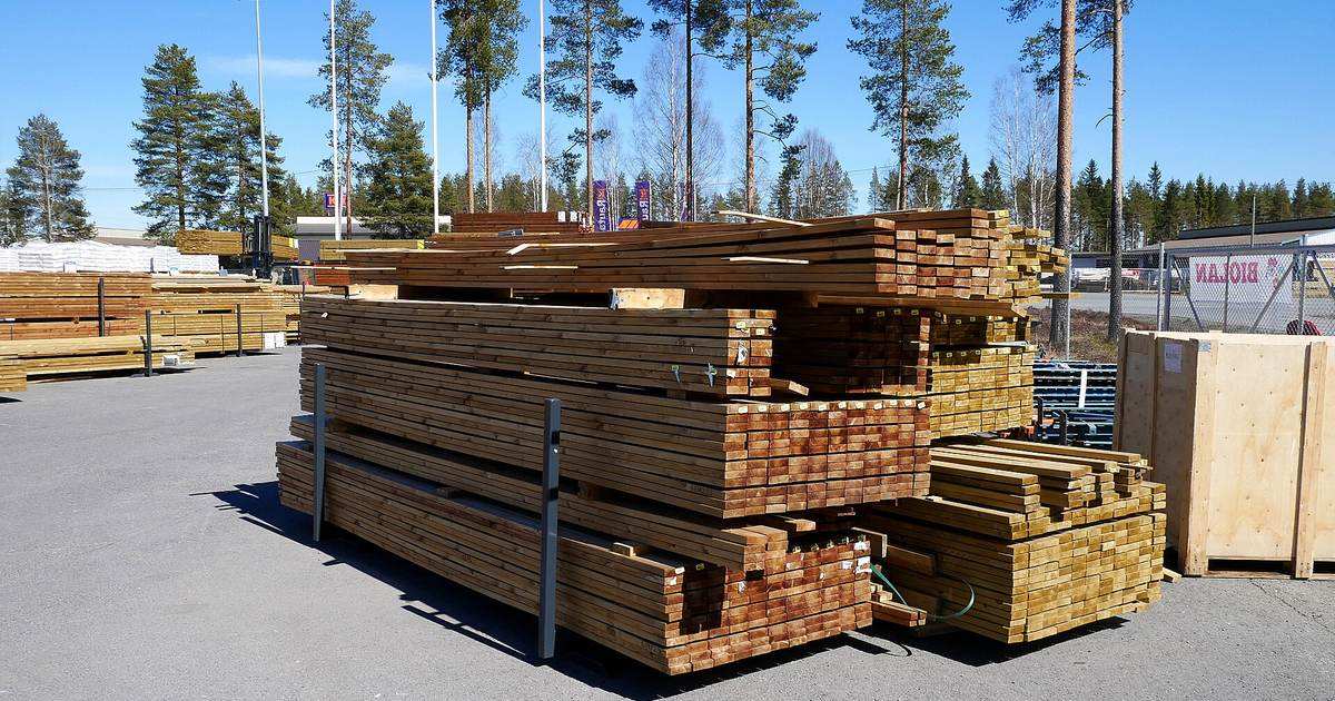 Stacked lumber boards